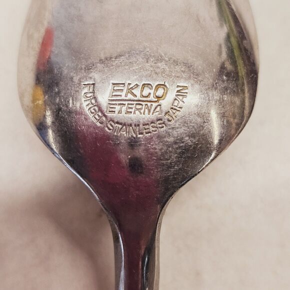 MCM Ekco Eterna Tea Spoons Wood Handles Stainless Steel Flatware Mid Century 60s - Picture 9 of 11